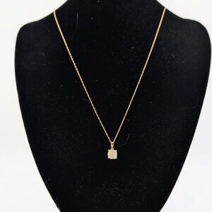 NWT 10K Yellow Gold Square Diamond Pendant Necklace 1/10 CT TW With Chain